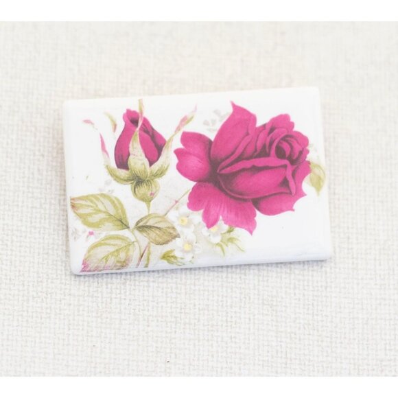 Vintage Rose Ceramic Brooch - A13 - Picture 1 of 2